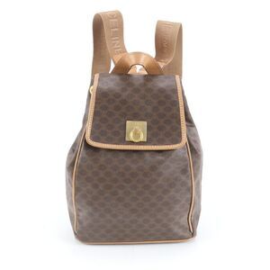 Celine Macadam Leather Rucksack Sac Backpack Shoulder Bag Genuine Leather Brown